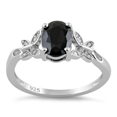 Wholesale Sterling Silver Double Butterfly Black Center Stone CZ Ring ...