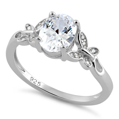 Sterling Silver Double Butterfly Clear Center Stone CZ Ring