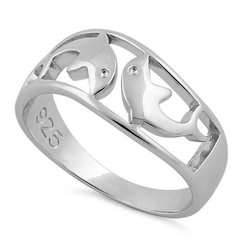 Sterling Silver Double Dolphin Ring