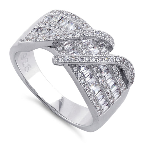 Sterling Silver Double Exotic Twisted CZ Ring