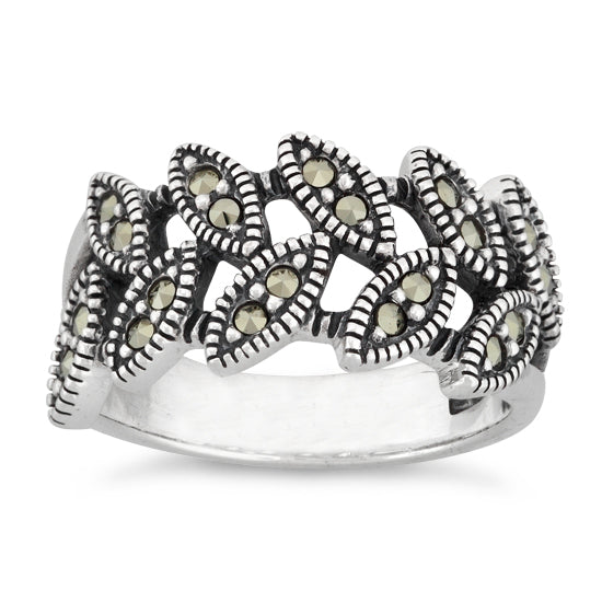 Sterling Silver Double Eye Marquise Marcasite Ring