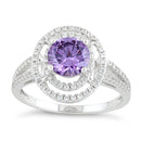 Sterling Silver Double Halo Round Amethyst CZ Ring