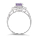 Sterling Silver Double Halo Round Amethyst CZ Ring