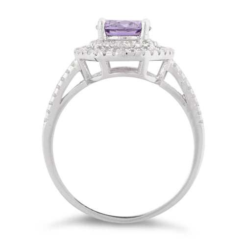 Sterling Silver Double Halo Round Amethyst CZ Ring