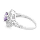 Sterling Silver Double Halo Round Amethyst CZ Ring
