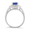 Sterling Silver Double Halo Round Blue Sapphire CZ Ring