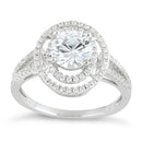 Sterling Silver Double Halo Round Clear CZ Ring