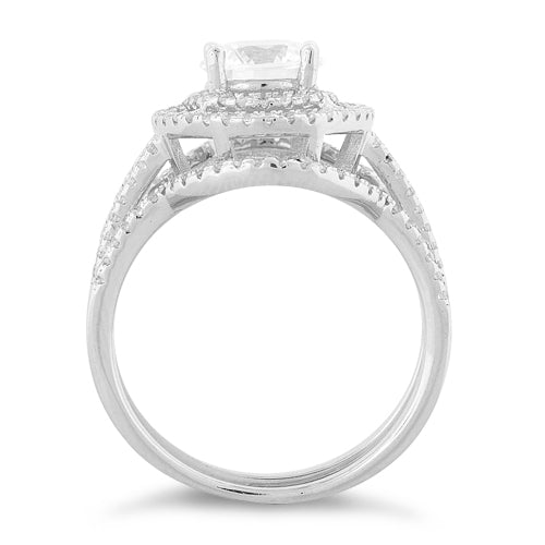 Sterling Silver Double Halo Round CZ Set Ring