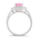 Sterling Silver Double Halo Round Pink CZ Ring