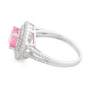 Sterling Silver Double Halo Round Pink CZ Ring