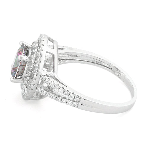 Sterling Silver Double Halo Round Rainbow Topaz CZ Ring