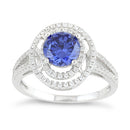 Sterling Silver Double Halo Round Tanzanite CZ Ring