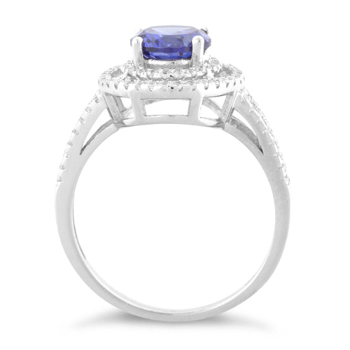 Sterling Silver Double Halo Round Tanzanite CZ Ring