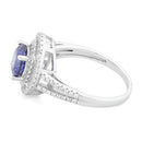 Sterling Silver Double Halo Round Tanzanite CZ Ring