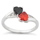 Sterling Silver Double Heart Black & Garnet Topaz CZ Ring