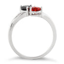 Sterling Silver Double Heart Black & Garnet Topaz CZ Ring