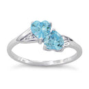 Sterling Silver Double Heart Blue Topaz CZ Ring