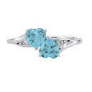 Sterling Silver Double Heart Blue Topaz CZ Ring