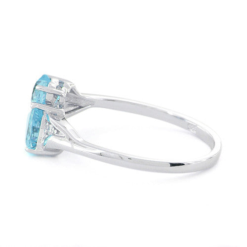 Sterling Silver Double Heart Blue Topaz CZ Ring