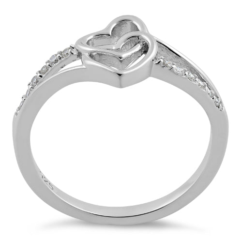 Sterling Silver Double Heart CZ Ring