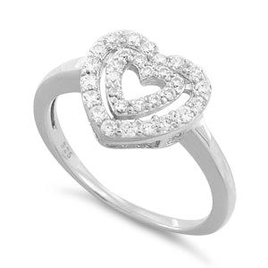 Sterling Silver Double Heart CZ Ring