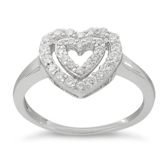 Sterling Silver Double Heart CZ Ring