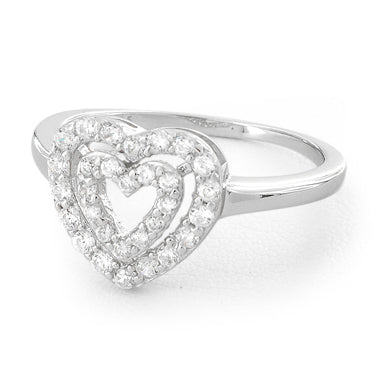 Sterling Silver Double Heart CZ Ring