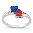 Sterling Silver Double Heart Garnet & Blue Spinnel CZ Ring