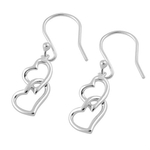 Sterling Silver Double Heart Hook Earrings