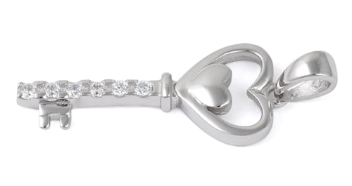 Sterling Silver Double Heart Key CZ Pendant