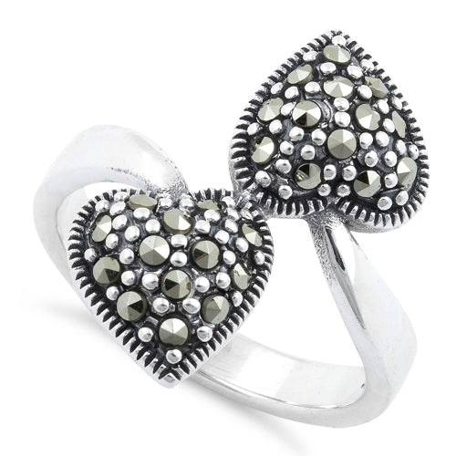 Sterling Silver Double Heart Marcasite Ring