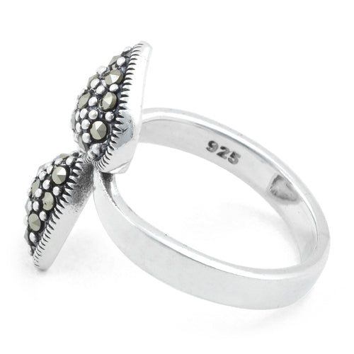 Sterling Silver Double Heart Marcasite Ring