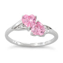 Sterling Silver Double Heart Pink CZ Ring