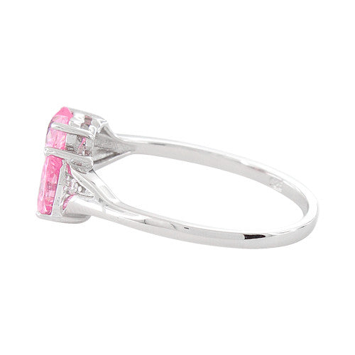 Sterling Silver Double Heart Pink CZ Ring