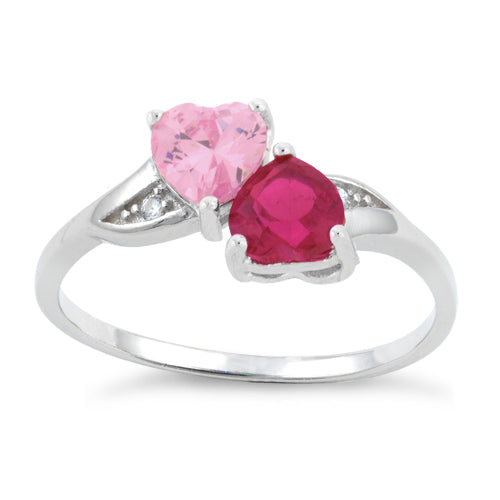 Wholesale Sterling Silver Double Heart Pink & Dark Pink CZ Ring for Sale