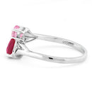 Sterling Silver Double Heart Pink & Dark Pink CZ Ring
