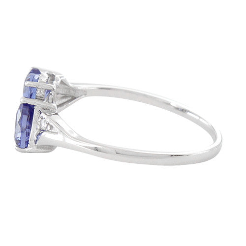 Sterling Silver Double Heart Tanzanite CZ Ring