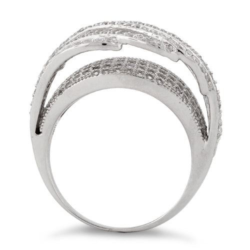 Sterling Silver Double Layer Wavy CZ Ring