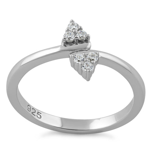 Sterling Silver Double Leaf CZ Ring