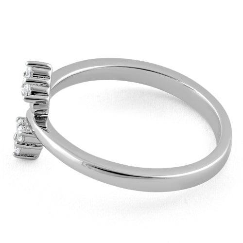 Sterling Silver Double Leaf CZ Ring