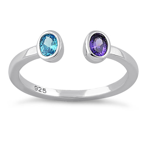 Sterling Silver Double Oval Cut Amethyst & Blue Topaz CZ Ring