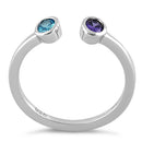 Sterling Silver Double Oval Cut Amethyst & Blue Topaz CZ Ring