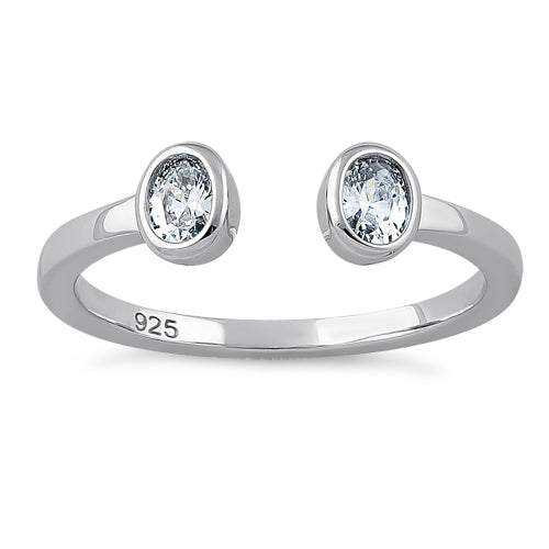 Sterling Silver Double Oval Cut Clear CZ Ring