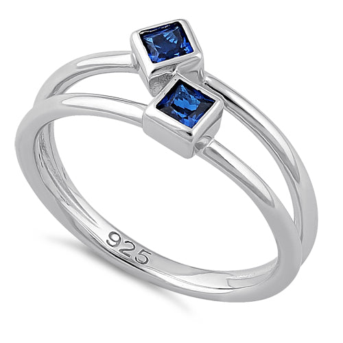 Sterling Silver Double Princess Cut Blue Spinel CZ Ring