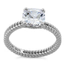 Sterling Silver Double Rope Cushion CZ Ring