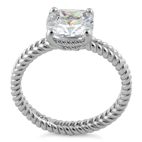Sterling Silver Double Rope Cushion CZ Ring