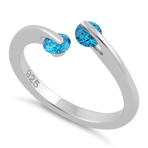 Sterling Silver Double Round Aqua Blue CZ Ring