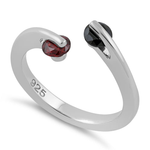 Sterling Silver Double Round Black and Garnet CZ Ring