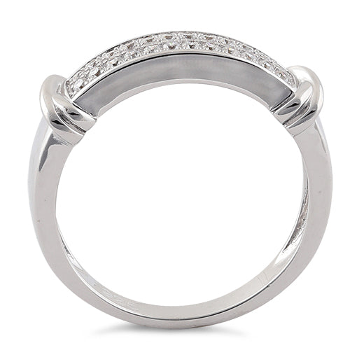 Sterling Silver Double Row Round Clear CZ Ring