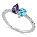 Sterling Silver Double Tear Drop Blue Topaz Amethyst CZ Ring